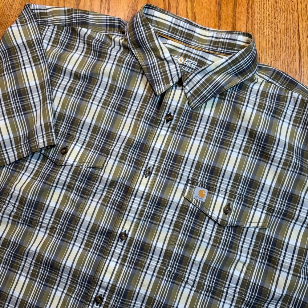 Carhartt Force Shirt Mens 4XL Green Plaid Relaxed Fit Button Up Short Sleeve